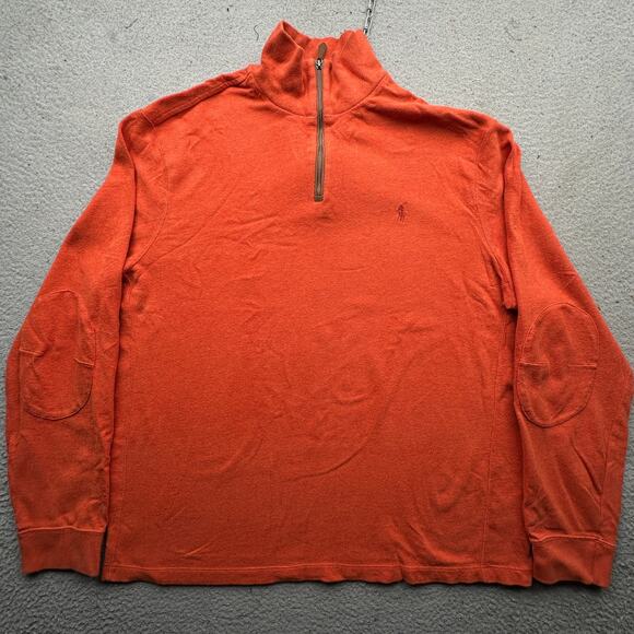 Polo by Ralph Lauren 1/4 Zip Orange Pullover Sweater Men XL Ribbed Pony Logo Red - Picture 1 of 10